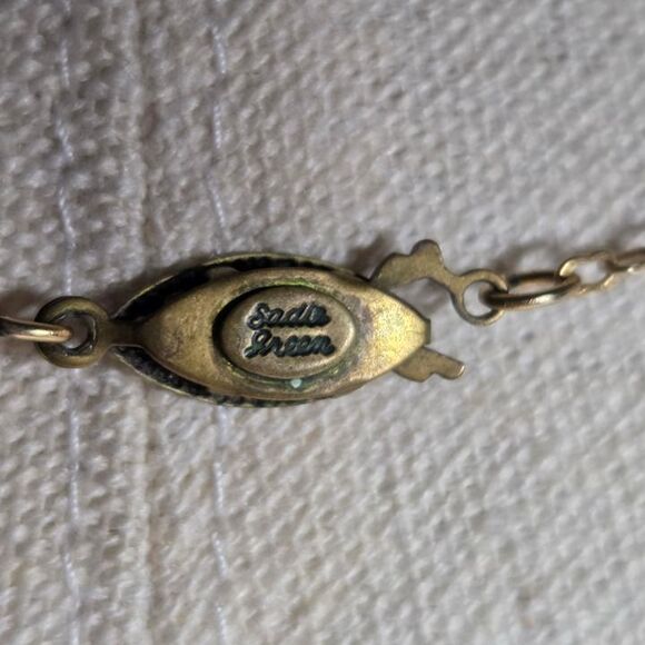 Vintage Signed SADIE GREEN Art Nouveau Style Black Stone Dangle Pendant Necklace - Picture 4 of 8